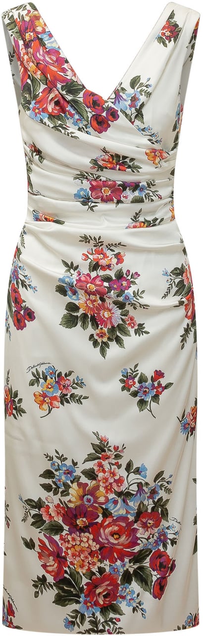 Dolce & Gabbana Abito con Scollo a V e Drappeggio e Motivo Floreal Wit