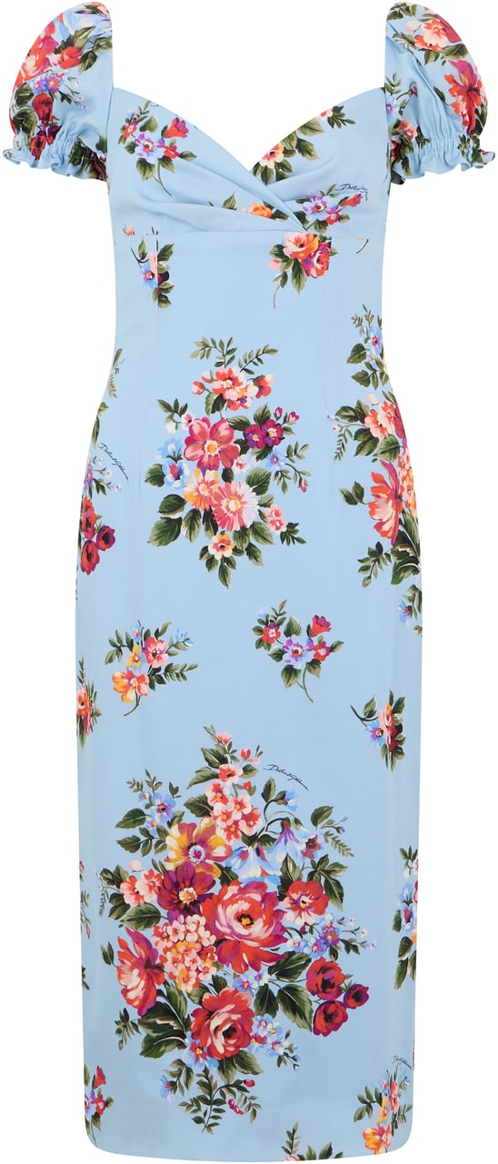 Dolce & Gabbana Floral silk dress Lichtblauw