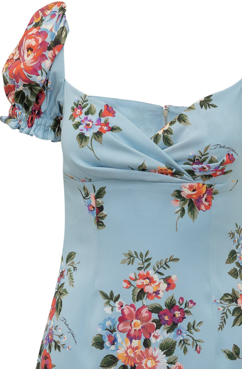 Dolce & Gabbana Abito Midi con Scollo a Cuore e Stampa Floreale Lichtblauw