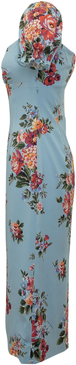 Dolce & Gabbana Abito Midi con Scollo a Cuore e Stampa Floreale Lichtblauw