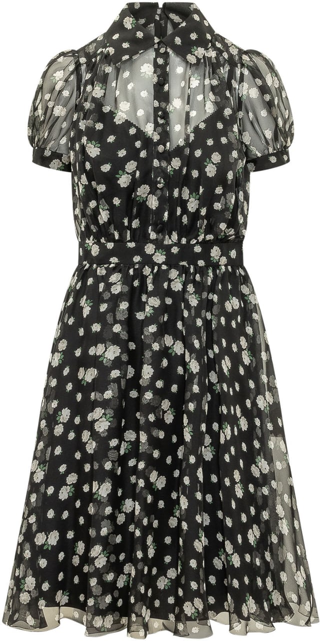 Dolce & Gabbana Abito con Maniche Corte a Sbuffo e Stampa Zwart