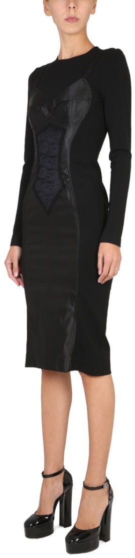 Dolce & Gabbana Corset-Inspired Midi Dress With Satin Zwart