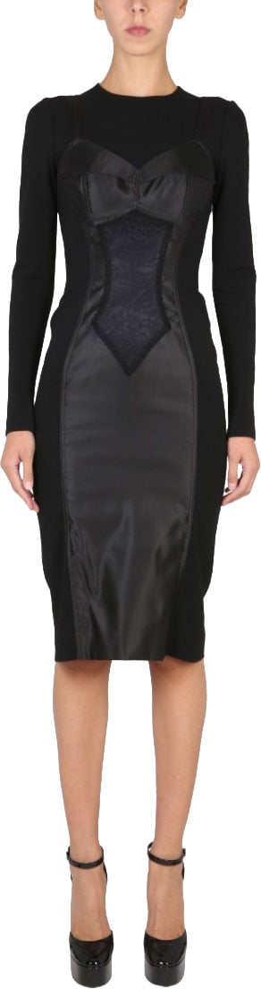 Dolce & Gabbana Corset-Inspired Midi Dress With Satin Zwart