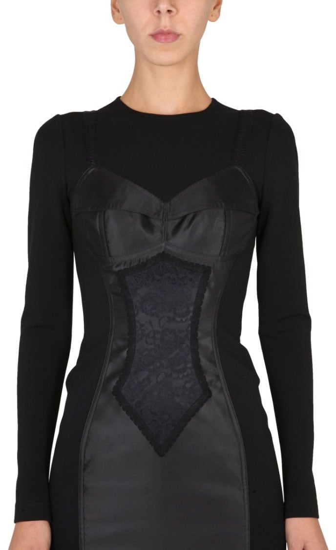 Dolce & Gabbana Corset-Inspired Midi Dress With Satin Zwart