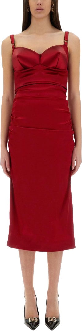 Dolce & Gabbana Longuette Dress With Cone Cups Rood