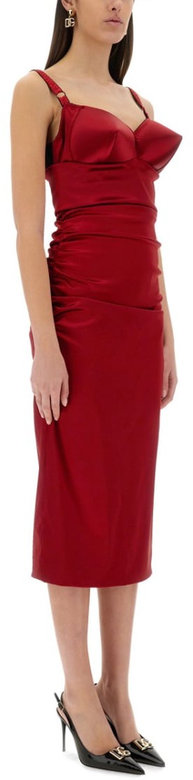 Dolce & Gabbana Longuette Dress With Cone Cups Rood