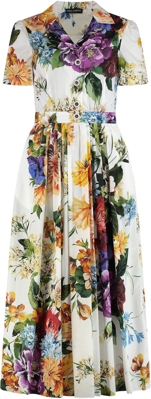 Dolce & Gabbana Floral print poplin midi dress Wit