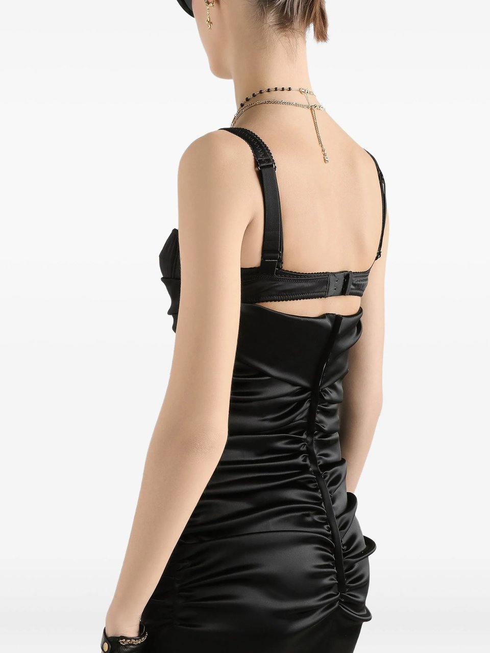 Dolce & Gabbana Fitted Black Ruched Cutout Midi Dress Zwart