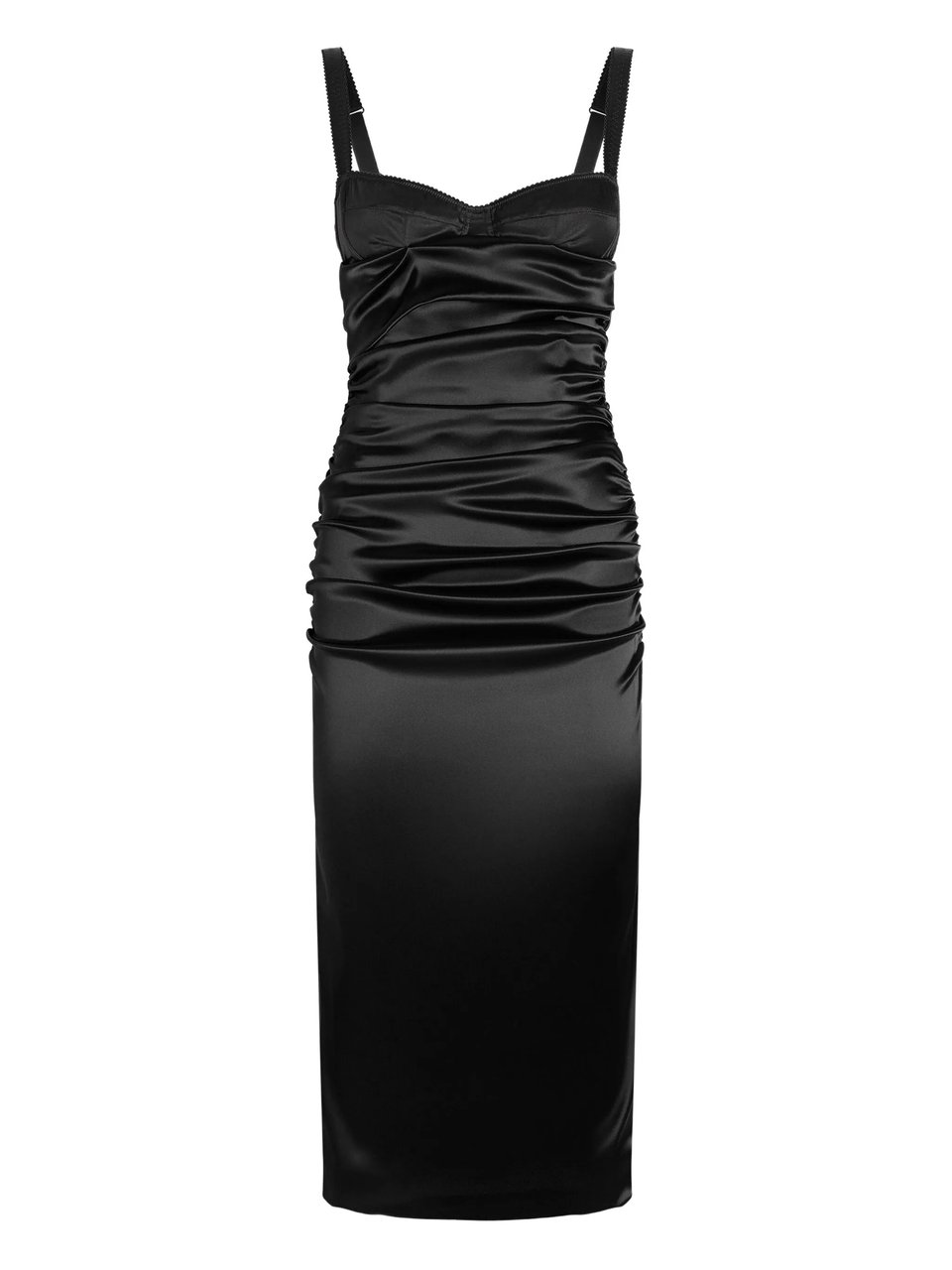 Dolce & Gabbana Fitted Black Ruched Cutout Midi Dress Zwart