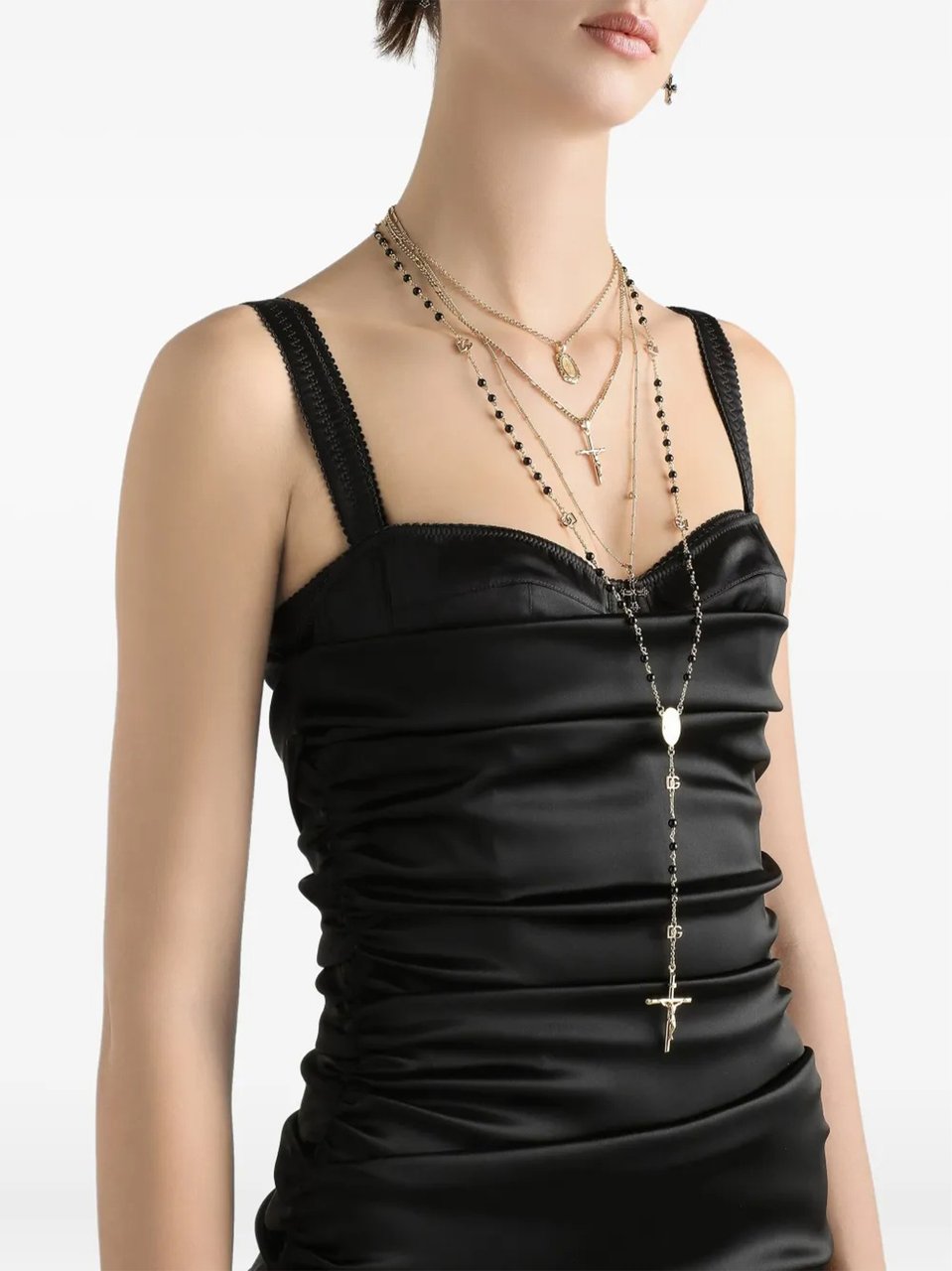Dolce & Gabbana Fitted Black Ruched Cutout Midi Dress Zwart