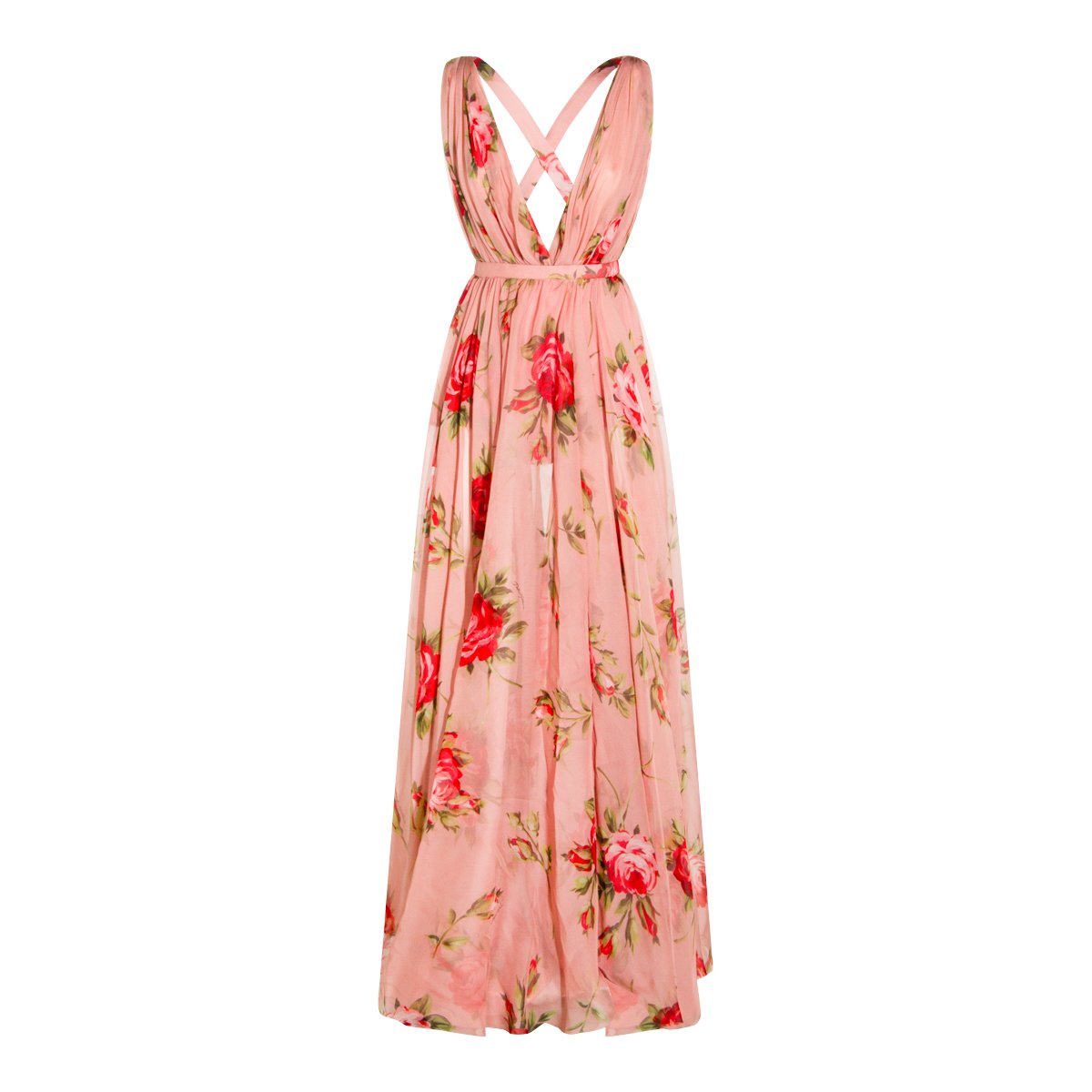 Dolce & Gabbana Pink Silk Floral Maxi Dress Roze