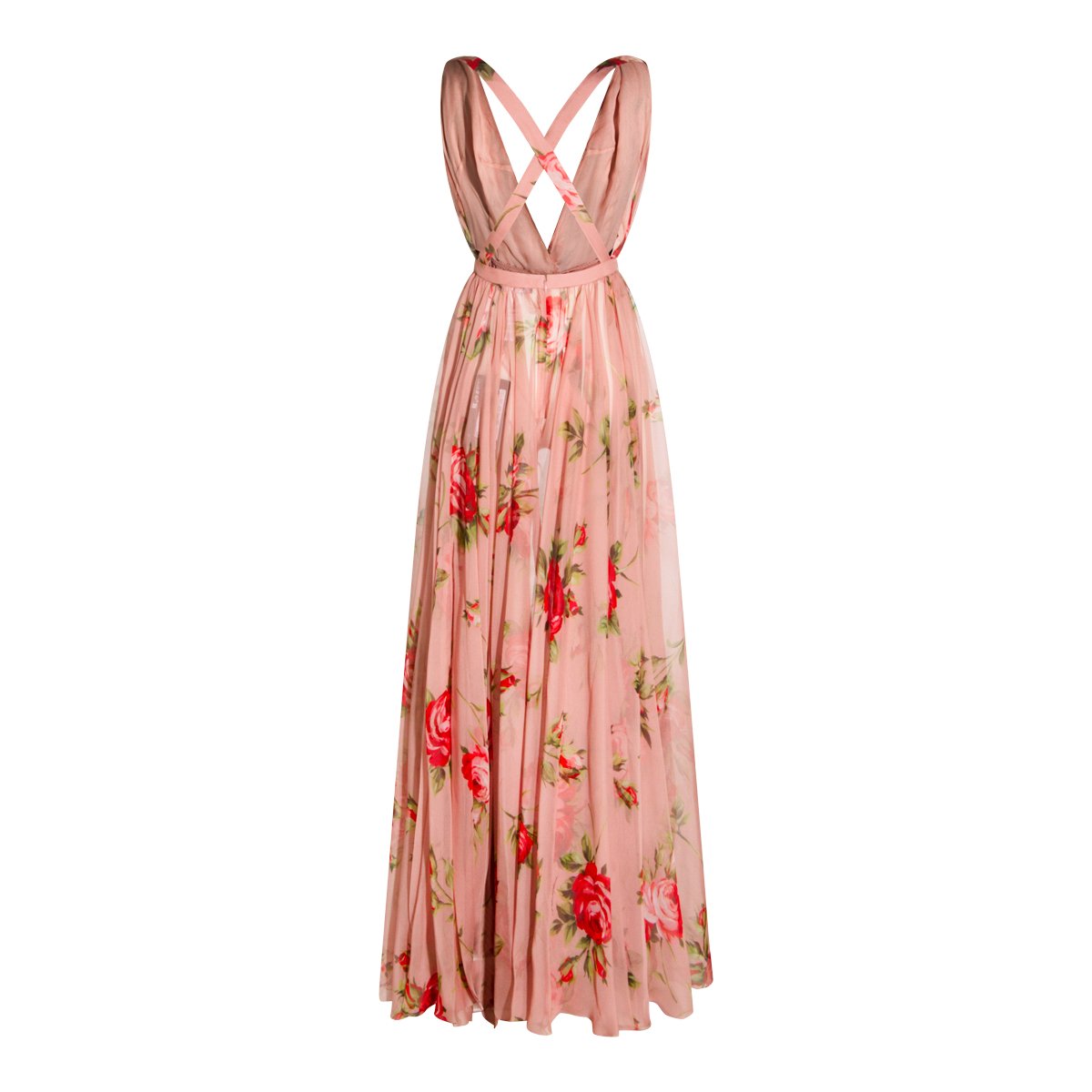 Dolce & Gabbana Pink Silk Floral Maxi Dress Roze