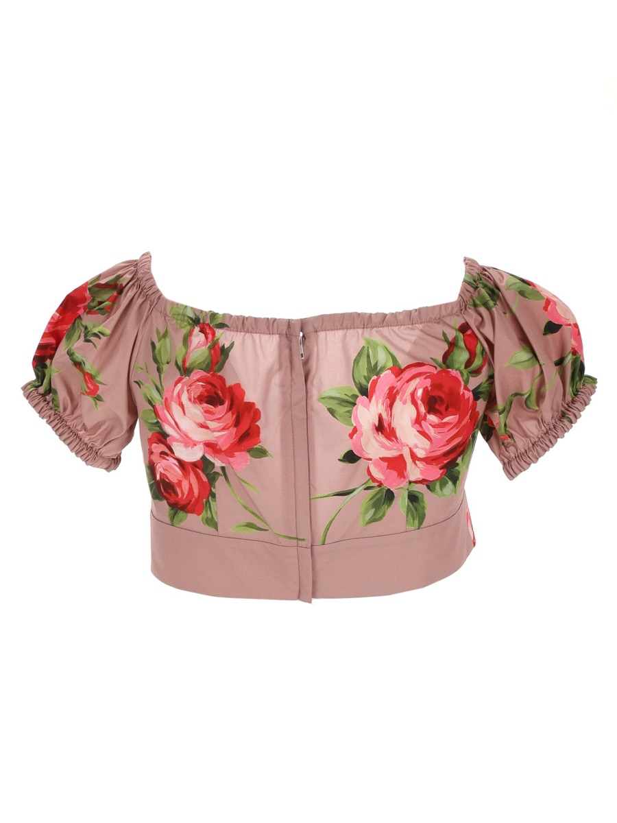 Dolce & Gabbana Muted Pink Bouquet Rose Crop Top Roze