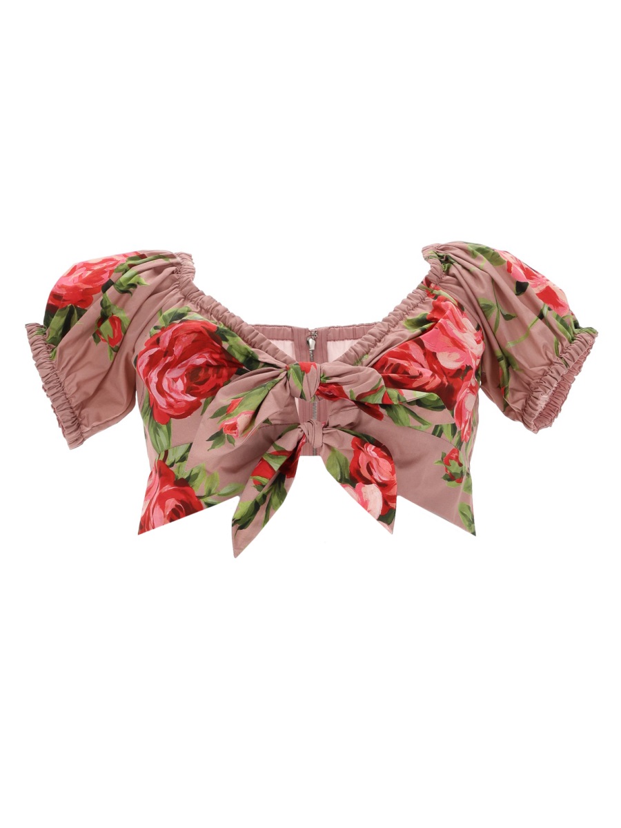 Dolce & Gabbana Muted Pink Bouquet Rose Crop Top Roze