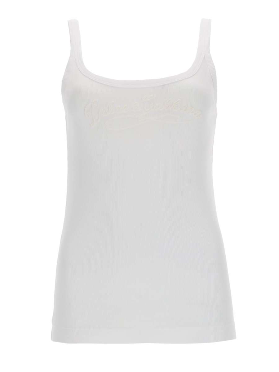 Dolce & Gabbana White Cotton Logo Tank Top Wit