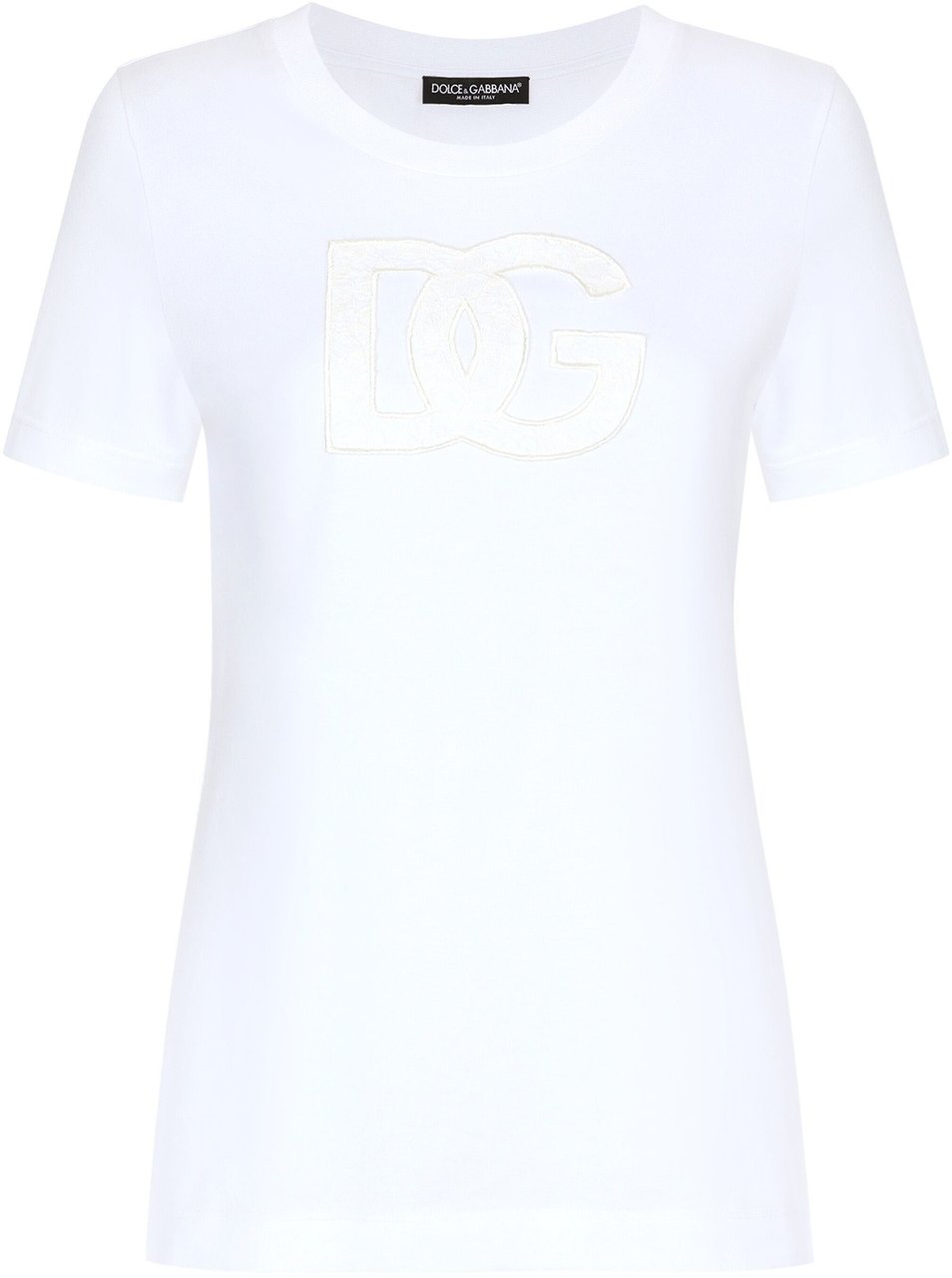 Dolce & Gabbana Fitted White Cotton Jersey Lace T-Shirt Wit