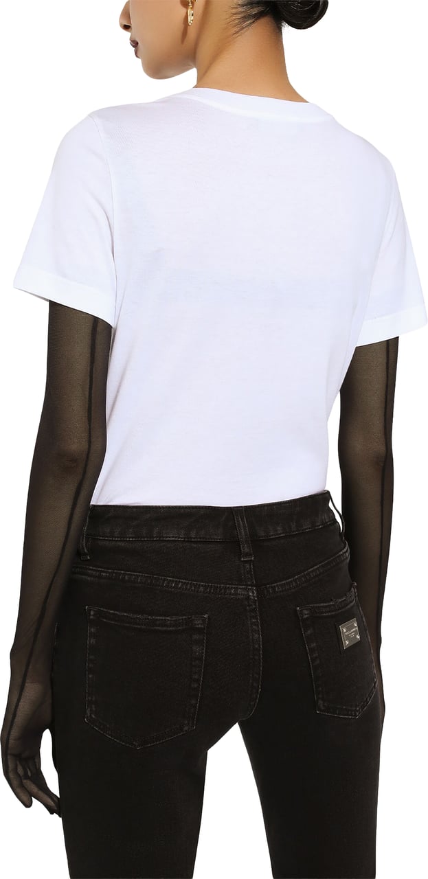 Dolce & Gabbana Fitted White Cotton Jersey Lace T-Shirt Wit