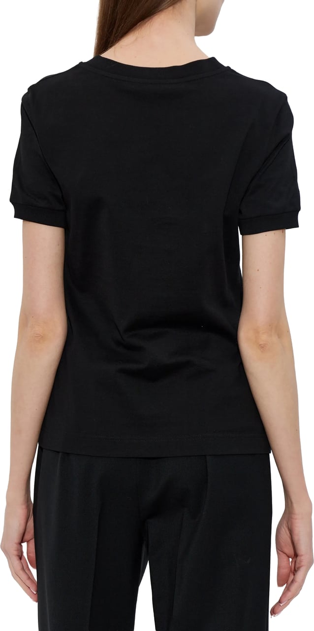 Dolce & Gabbana Black Cotton Rhinestone Embellished Logo T-Shirt Zwart