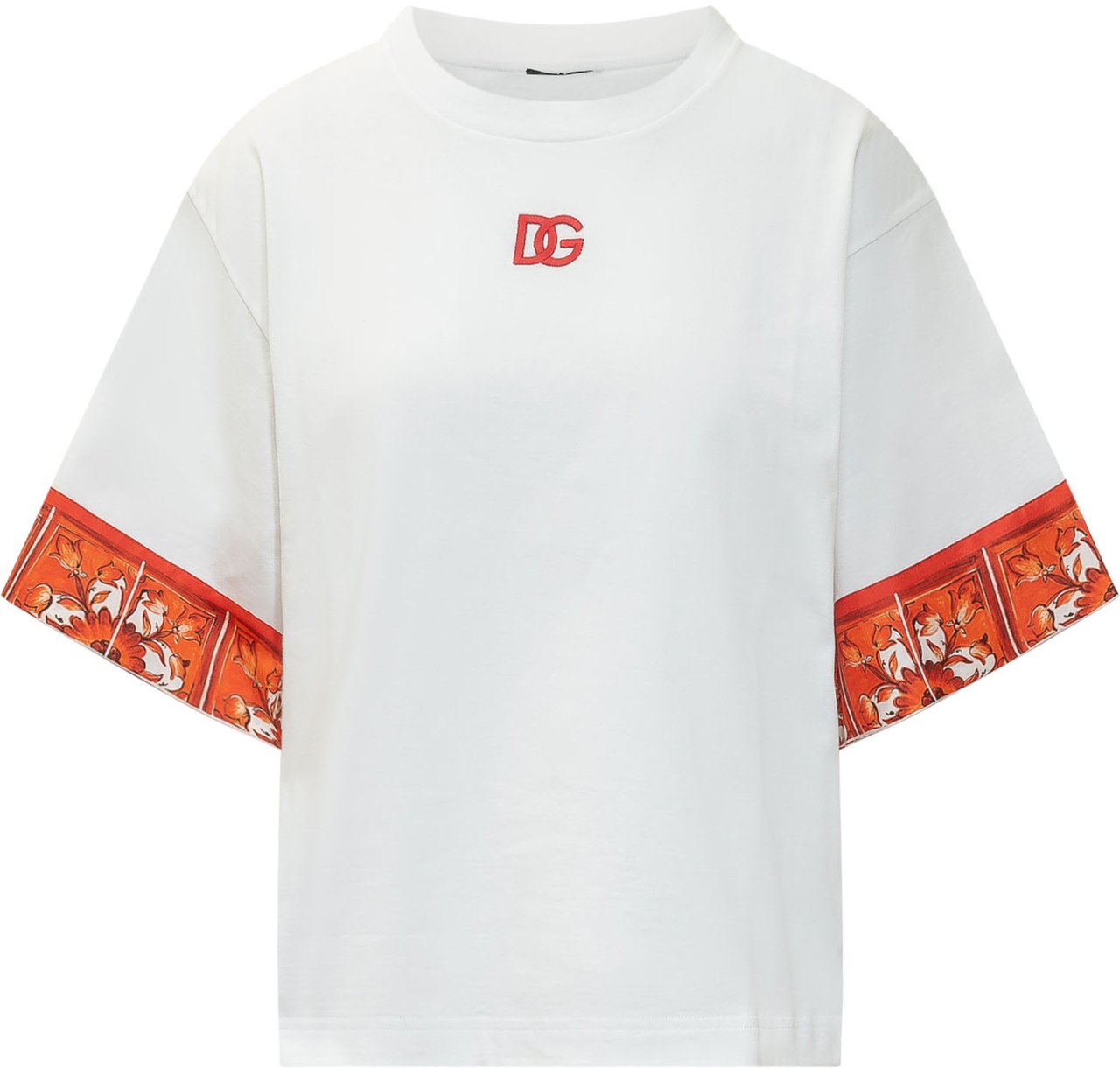 Dolce & Gabbana T-shirt con Bordi Stampa Maiolica Wit