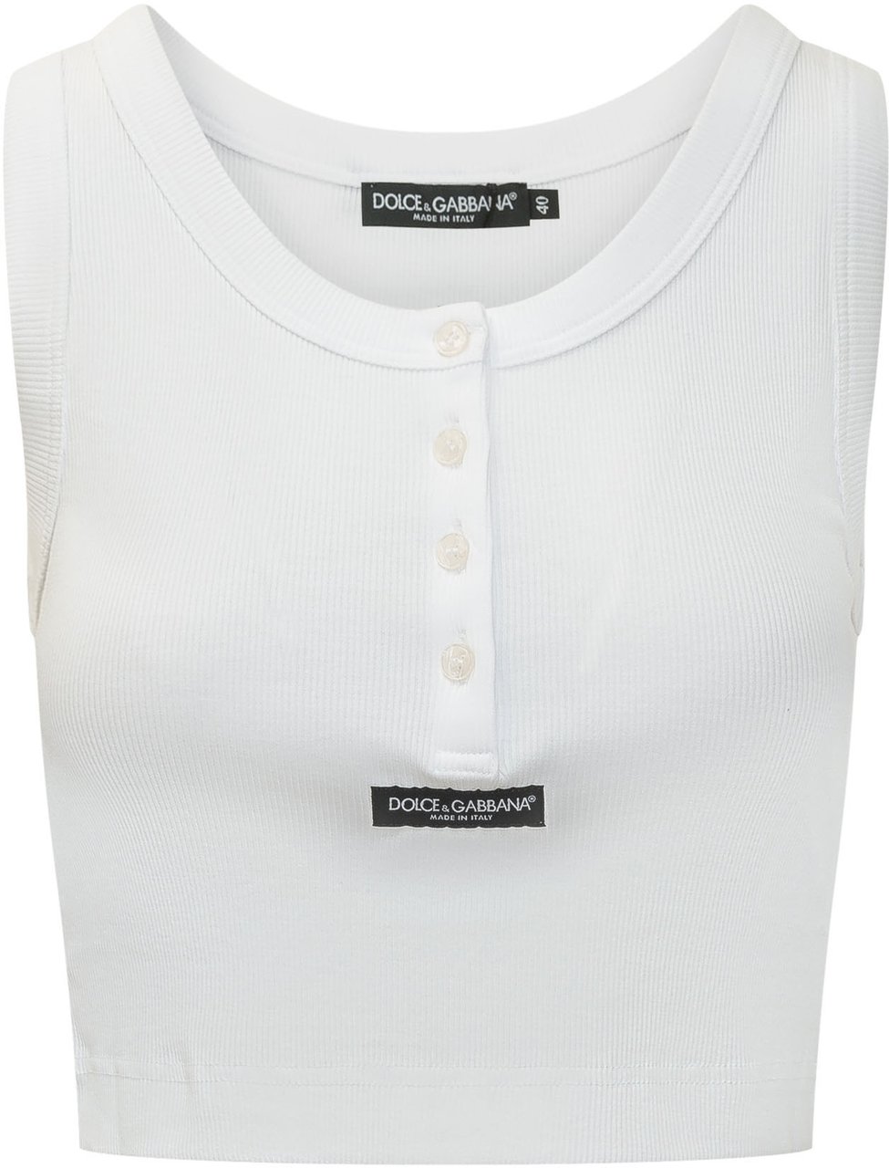 Dolce & Gabbana Canotta Crop a Coste con Bottoni Wit