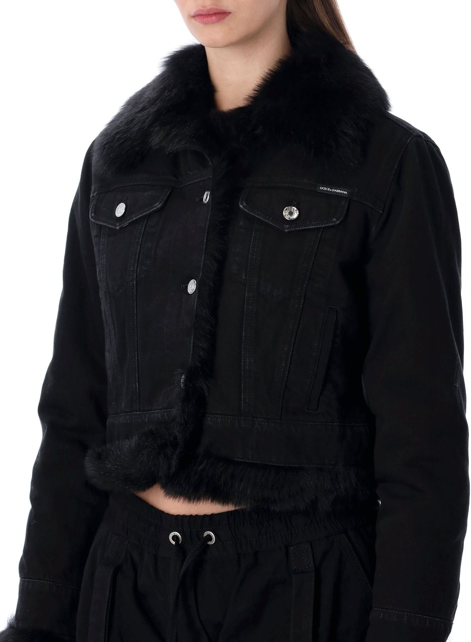 Dolce & Gabbana Denim + Shealring Jacket Nero Zwart