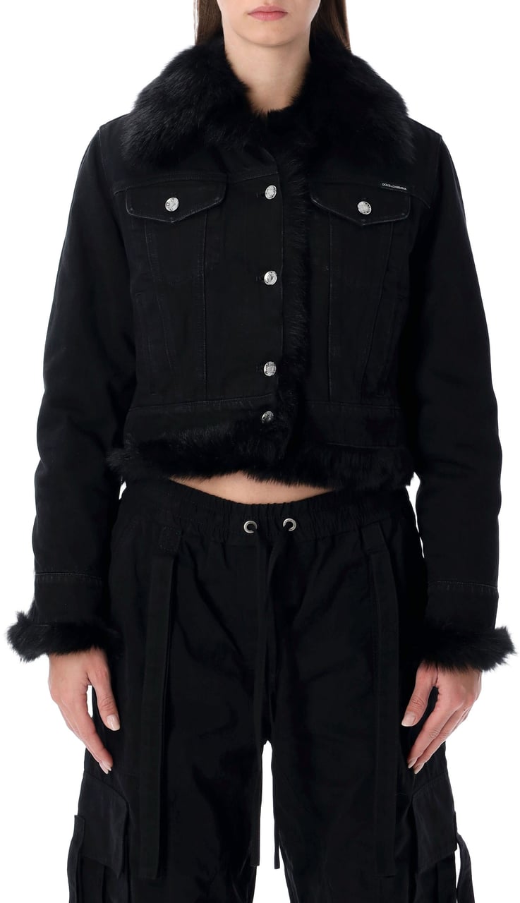 Dolce & Gabbana Denim + Shealring Jacket Nero Zwart