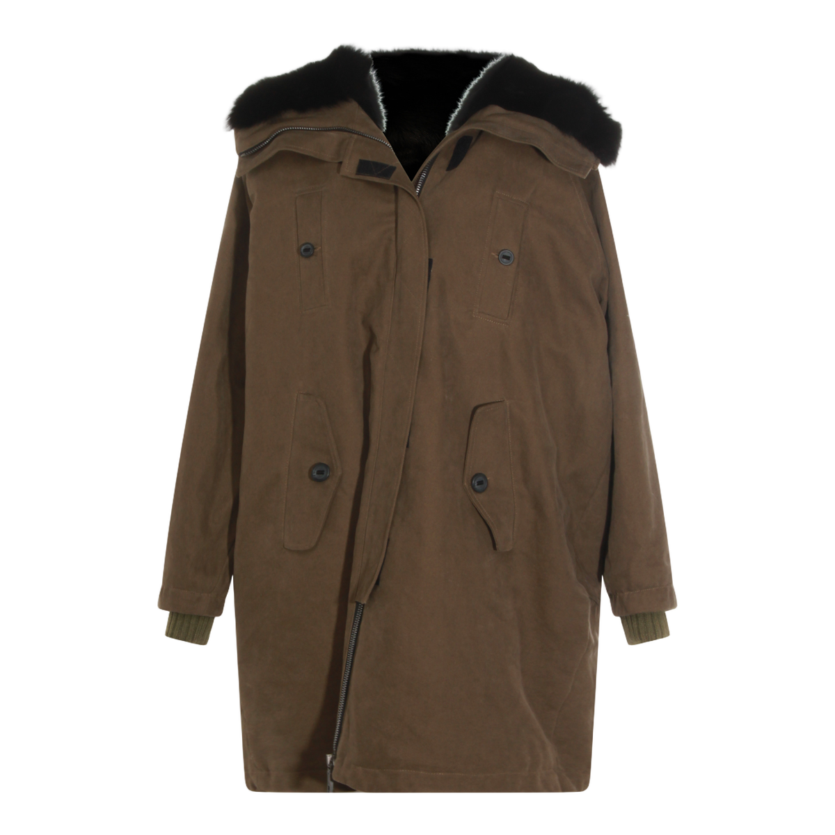 Dolce & Gabbana Brown Fur-Lined Jacket With Concealed Zipper And Relaxed Fit Grijs
