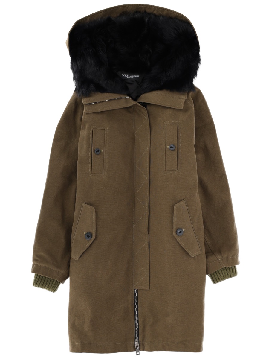 Dolce & Gabbana Brown Fur Lined Cotton Parka Grijs