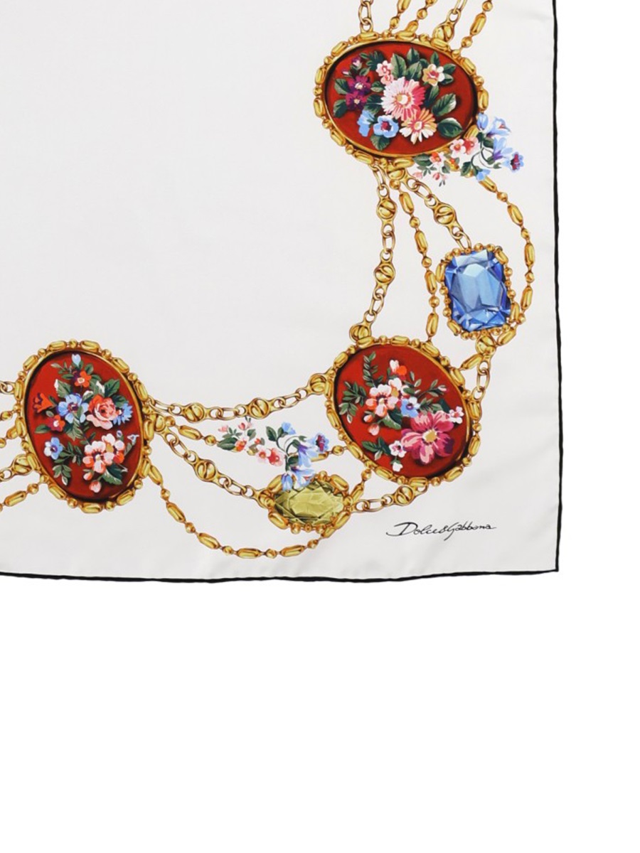 Dolce & Gabbana White Silk Gold Chains Scarf Wit