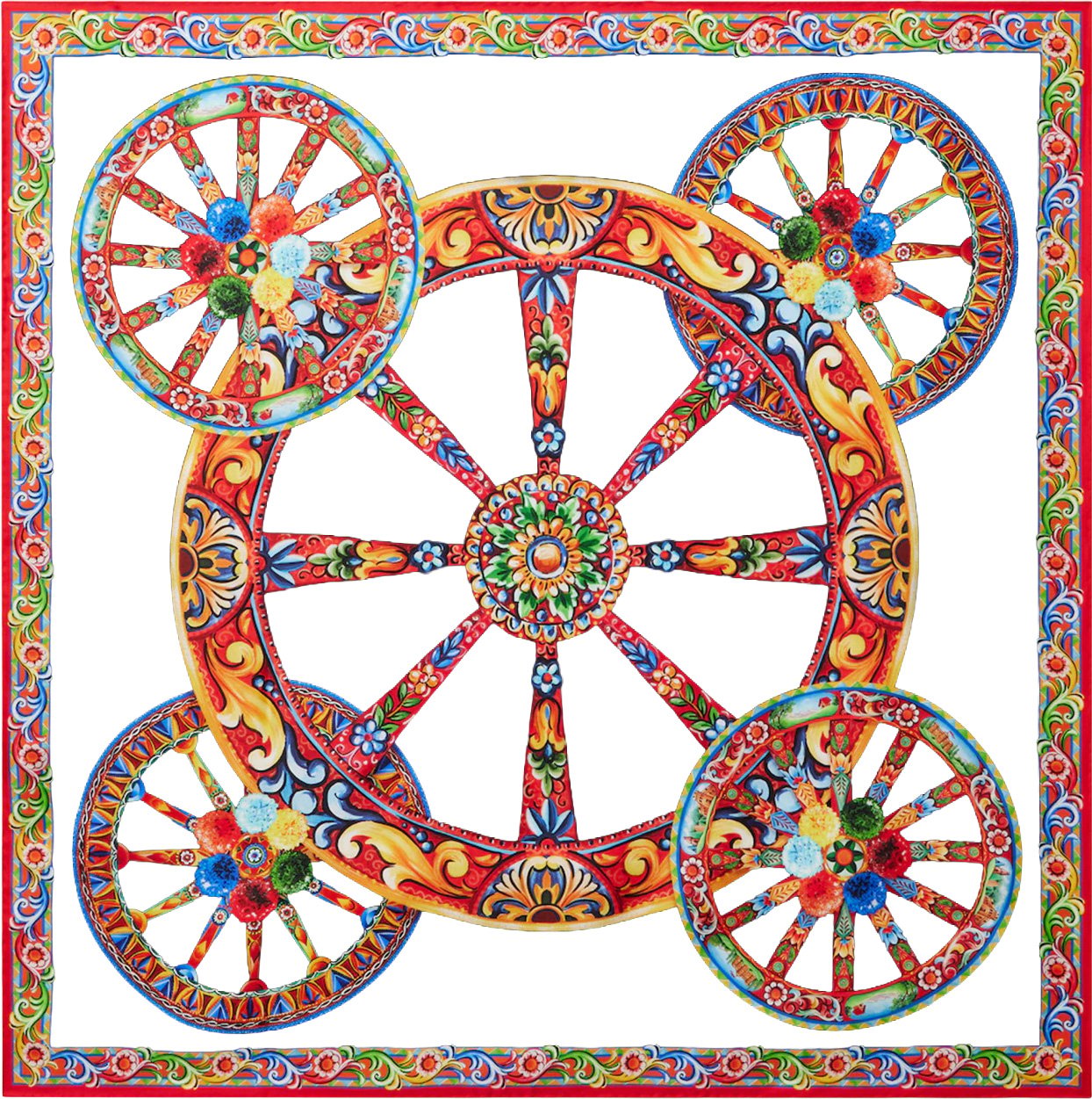 Dolce & Gabbana Foulard Quadrato con Stampa Ruote Zwart