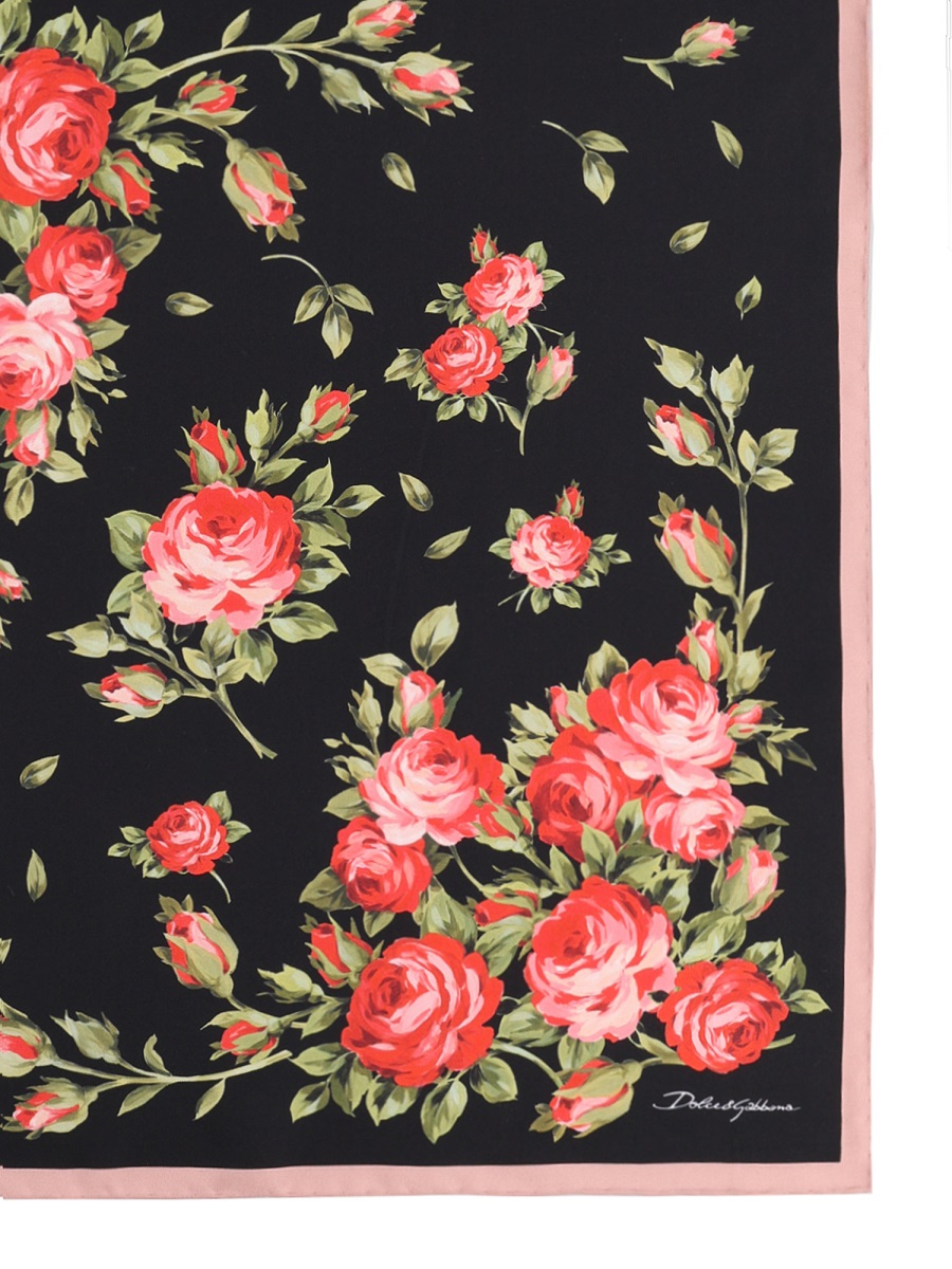 Dolce & Gabbana Floral Print Silk Square Scarf Zwart