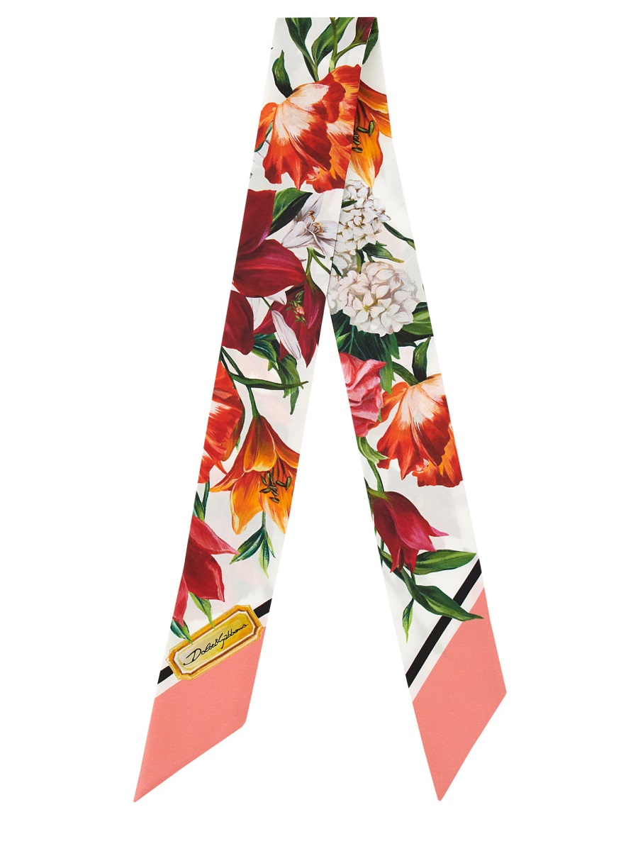 Dolce & Gabbana Floral Print Coral Pink Bandeau Scarf Neutraal