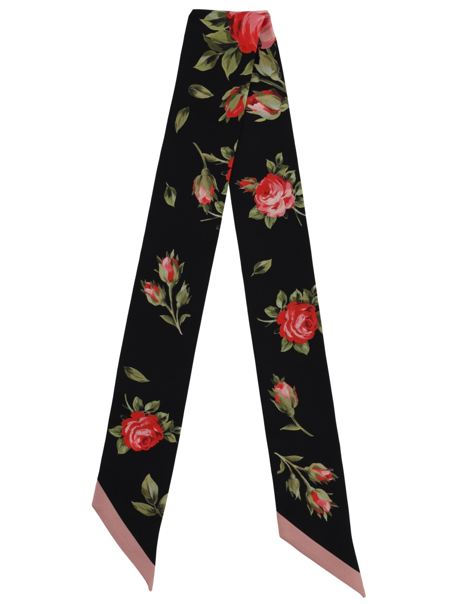 Dolce & Gabbana Black Floral Rose Pattern Silk Scarf Zwart