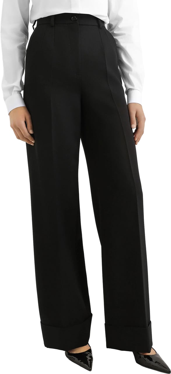 Dolce & Gabbana Wide-Leg High Waist Tailored Wool Trousers Zwart