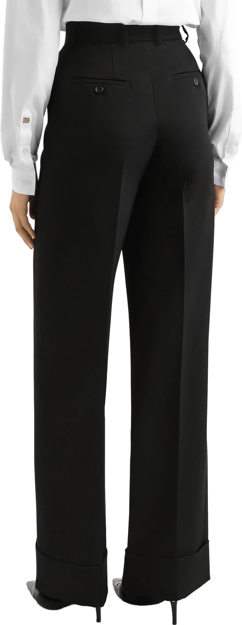 Dolce & Gabbana Wide-Leg High Waist Tailored Wool Trousers Zwart
