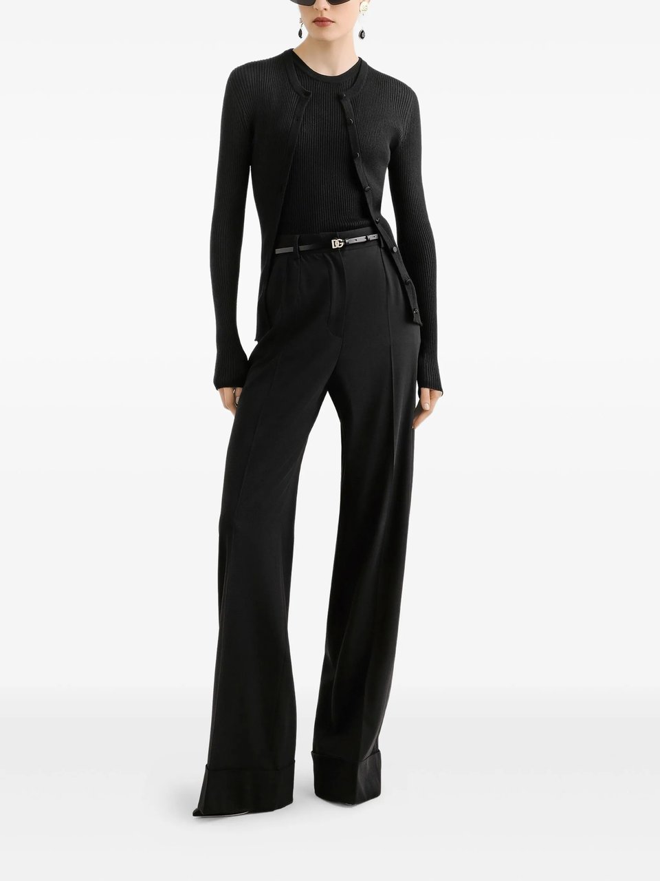 Dolce & Gabbana High-Waisted Wide-Leg Tailored Wool Trousers Zwart