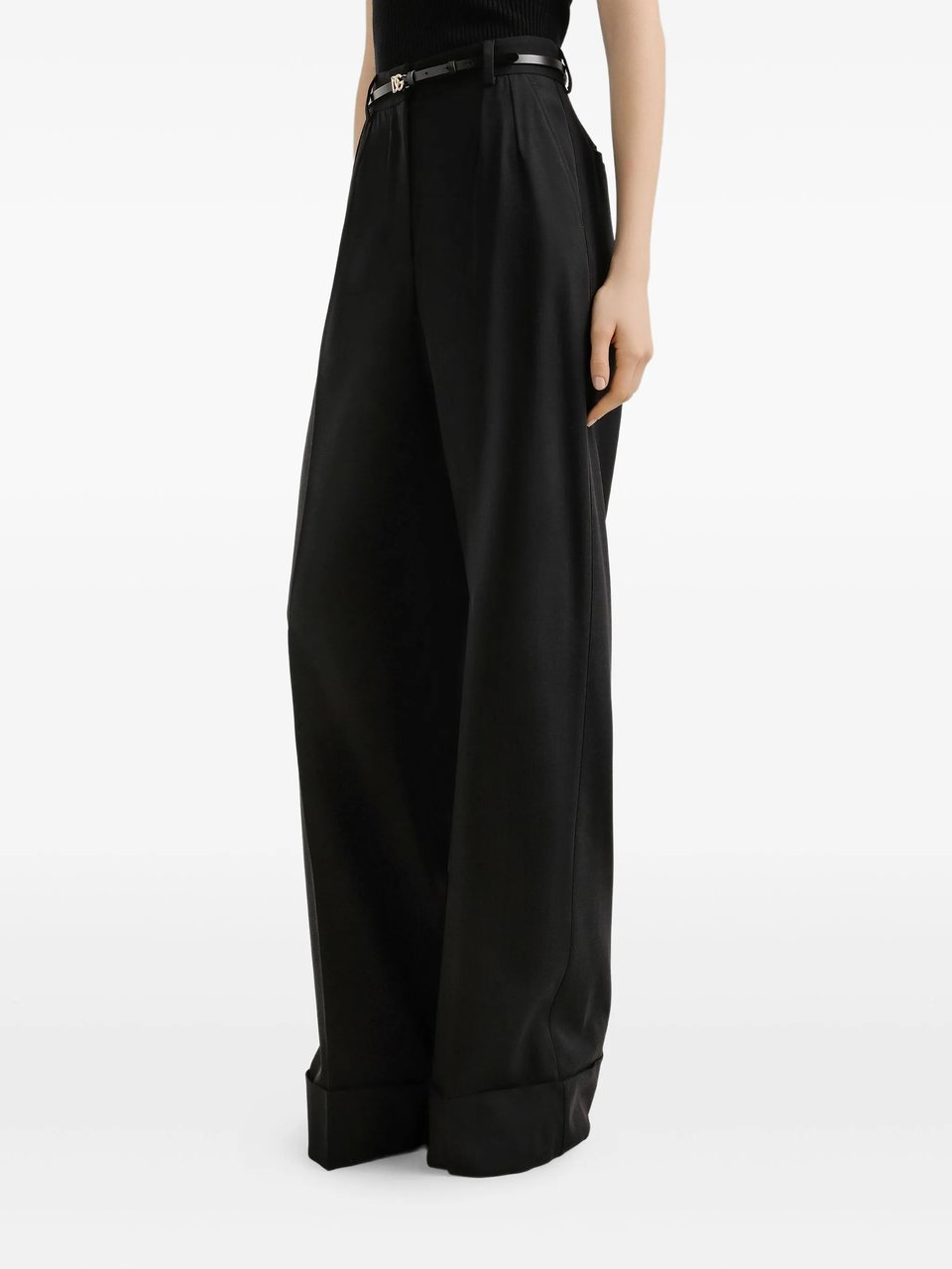 Dolce & Gabbana High-Waisted Wide-Leg Tailored Wool Trousers Zwart