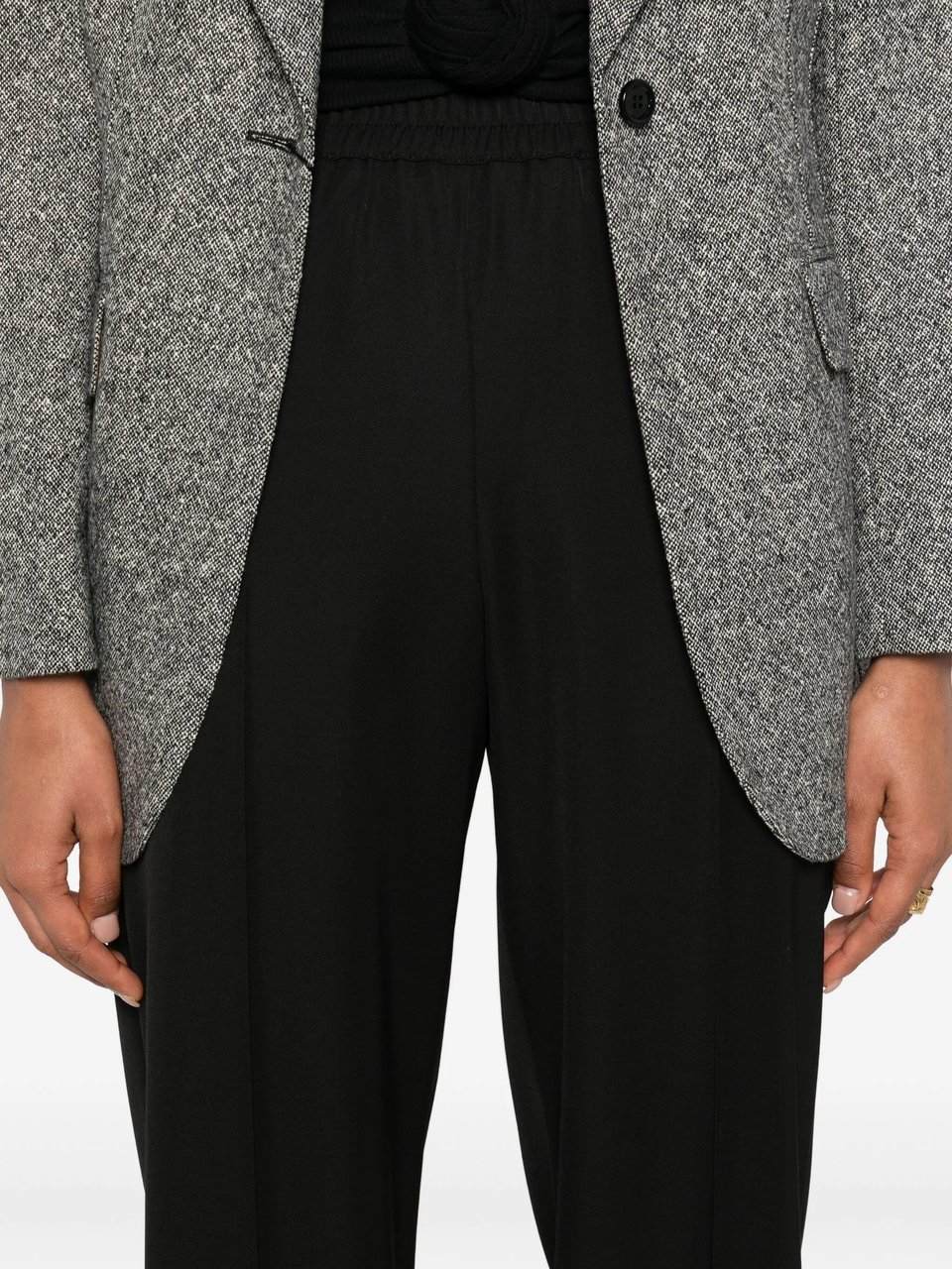 Dolce & Gabbana Wide-Leg High Elastic Waist Wool Pants Zwart