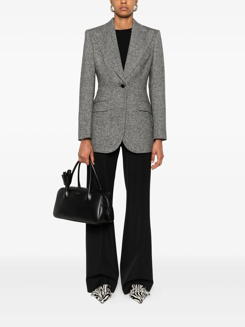 Dolce & Gabbana Wide-Leg High Elastic Waist Wool Pants Zwart