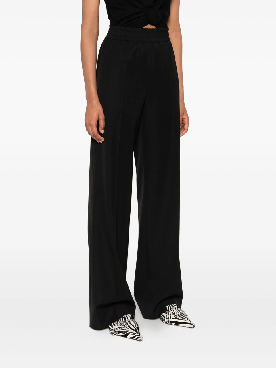 Dolce & Gabbana Wide-Leg High Elastic Waist Wool Pants Zwart