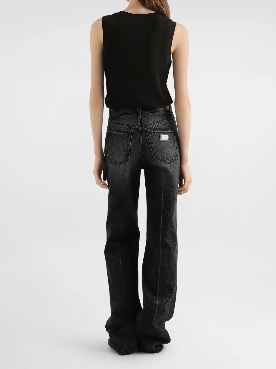 Dolce & Gabbana High-Waisted Wide-Leg Washed Black Jeans Zwart