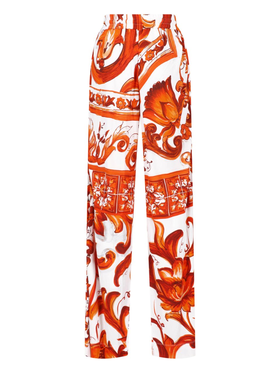 Dolce & Gabbana Multicolor Majolica Viscose Straight-Leg Pants Wit