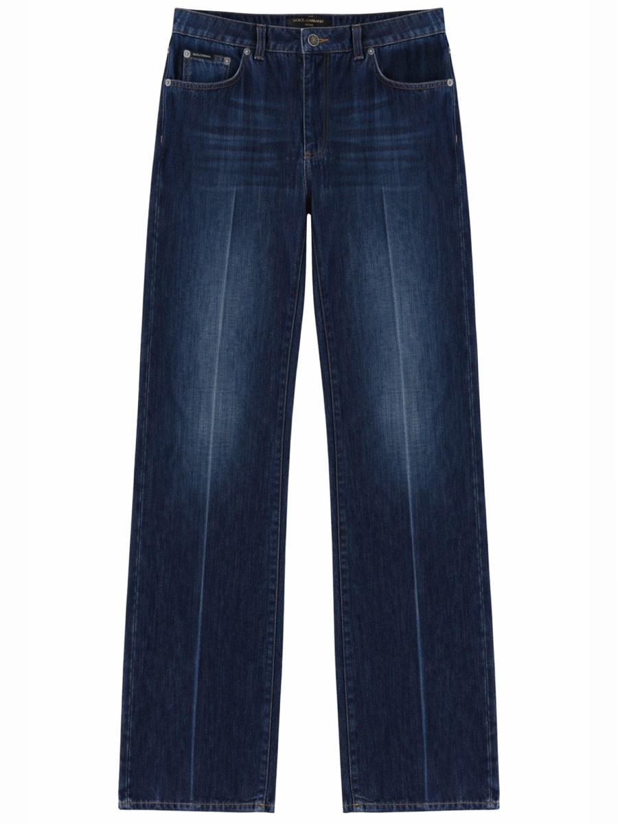Dolce & Gabbana Dark Indigo Faded Straight Leg Jeans Zwart