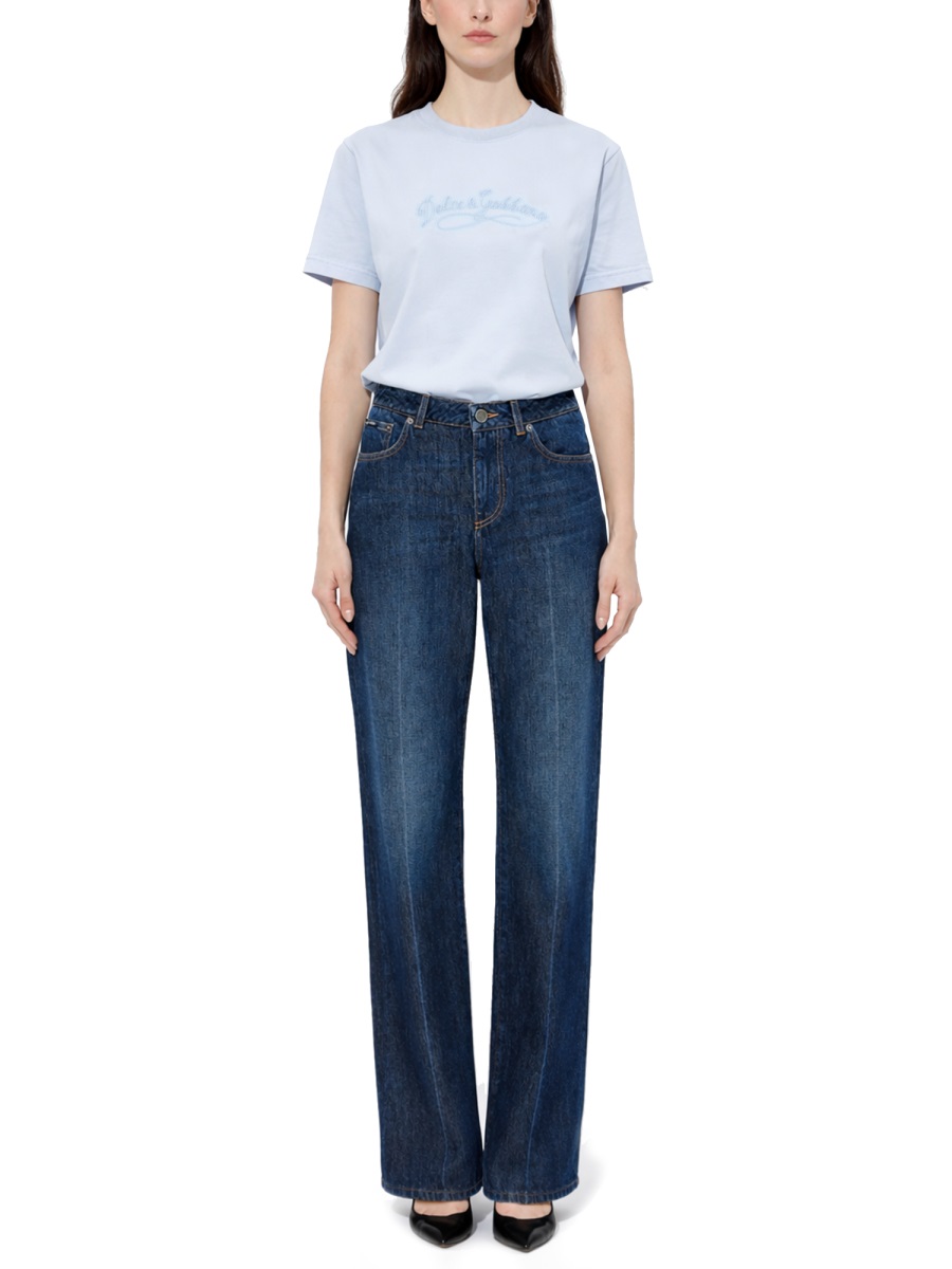 Dolce & Gabbana Dark Indigo Faded Straight Leg Jeans Zwart