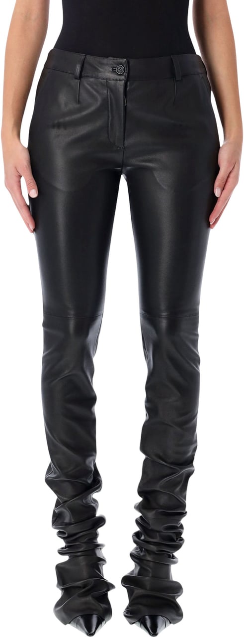 Dolce & Gabbana Slim Stretch Leather Pant Nero Zwart