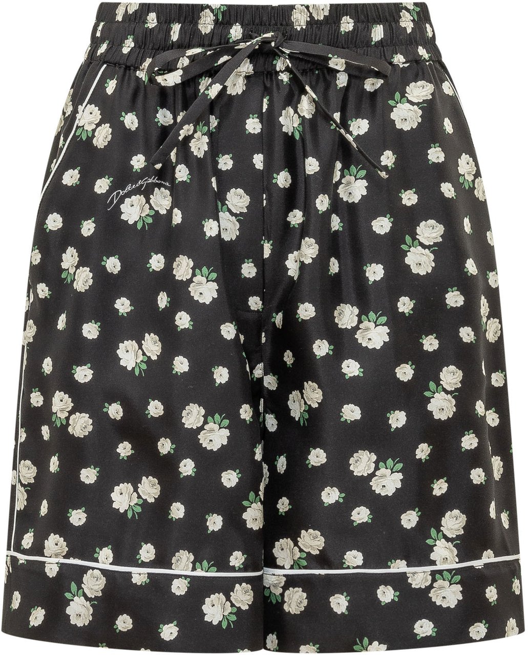 Dolce & Gabbana Shorts con Coulisse e Stampa Floreale Zwart
