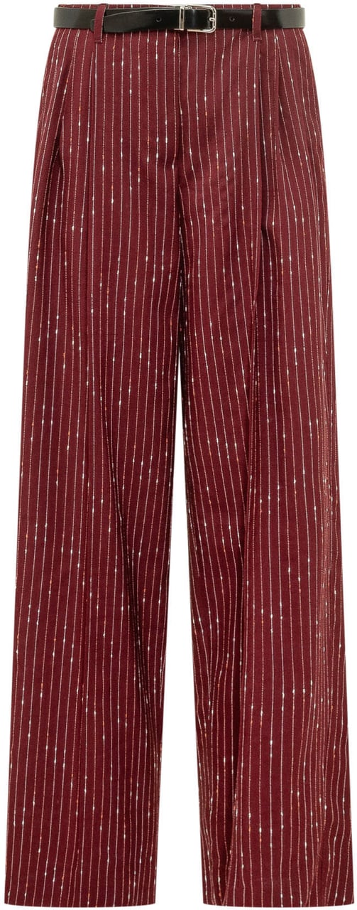 Dolce & Gabbana Pantaloni Dritti a Righe Sottili con Cintura Maroon