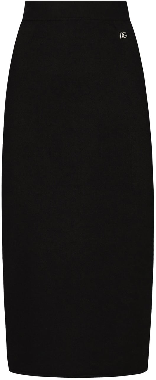 Dolce & Gabbana Black Longuette Stretch Viscose Logo Skirt Zwart