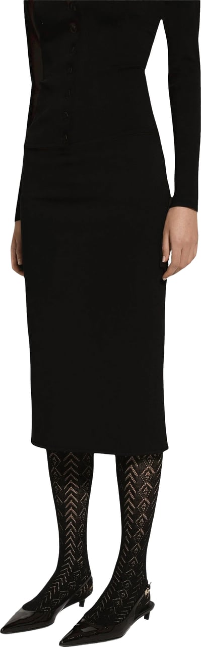 Dolce & Gabbana Black Longuette Stretch Viscose Logo Skirt Zwart