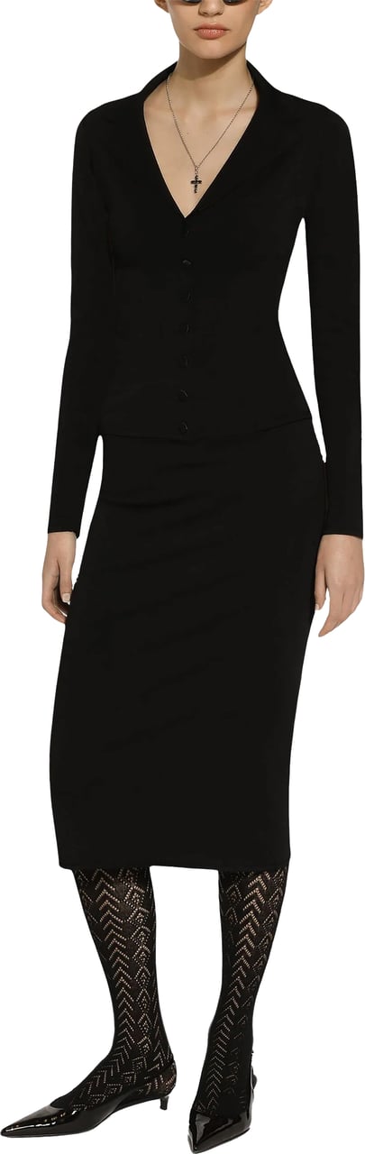 Dolce & Gabbana Black Longuette Stretch Viscose Logo Skirt Zwart